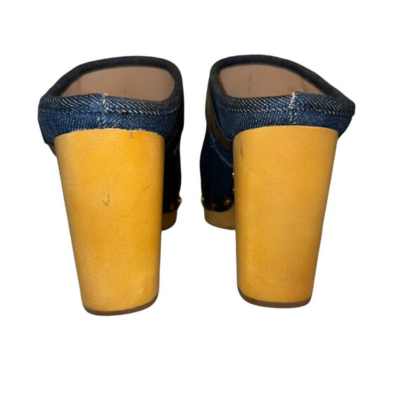 Like new Veronica Beard Dacey Denim & Navy Blue Leather Buckle Clogs Siz… - Picture 4 of 8